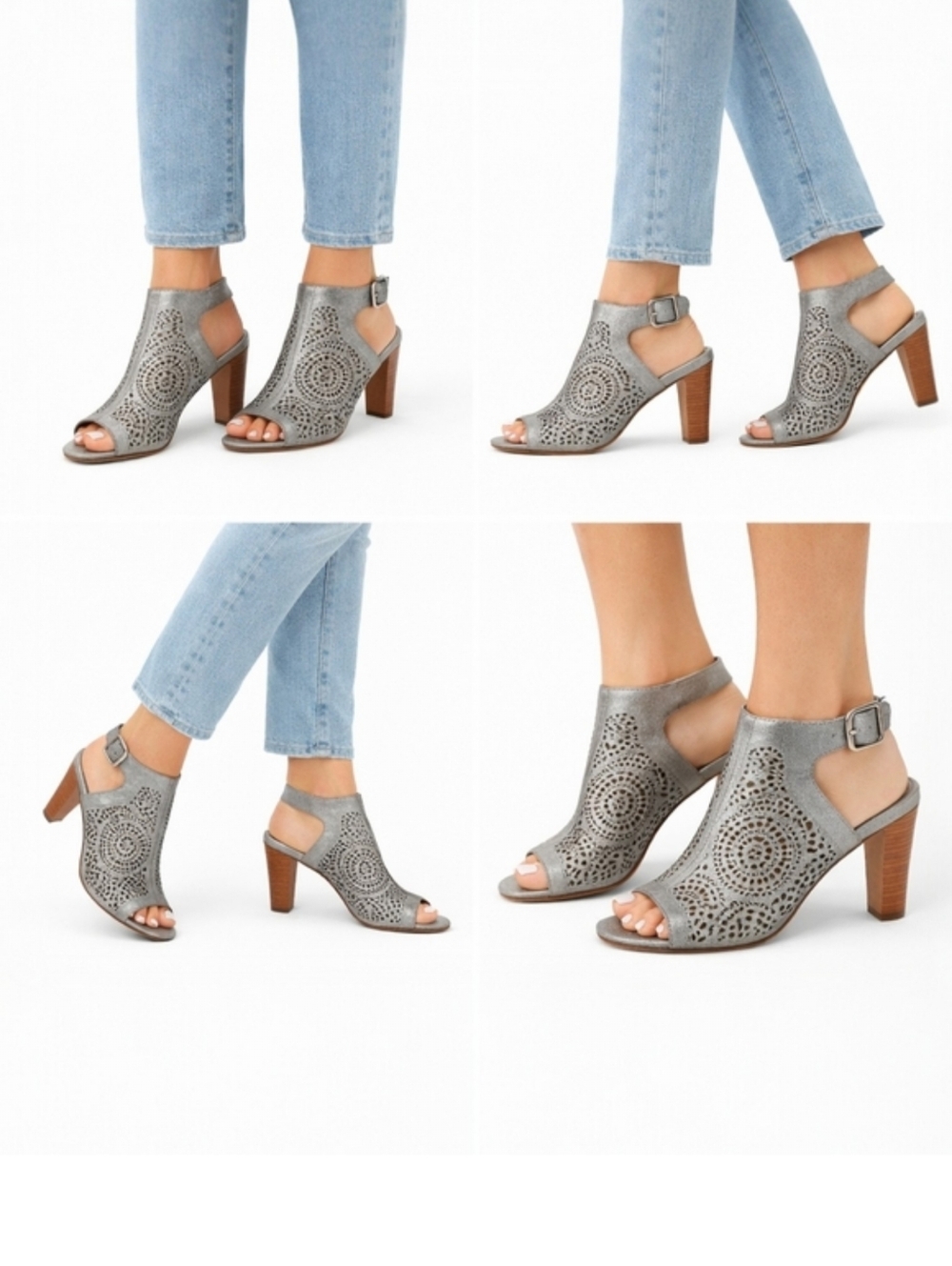 Johnston & Murphy Women's Metallic Gray Caged Peep Toe High Heel Shoe Size 10M